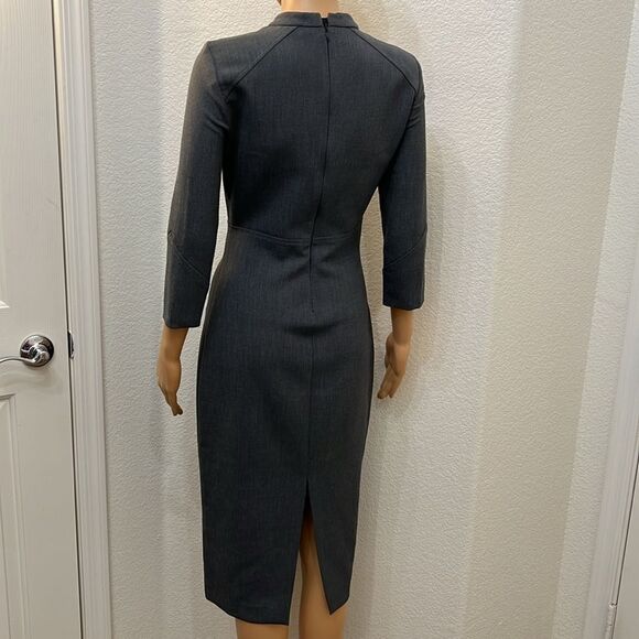 Zara Woman Dress Sz Small Gray 3/4 Sleeve Midi Button Accent Zipper Back Fitted - Picture 6 of 11